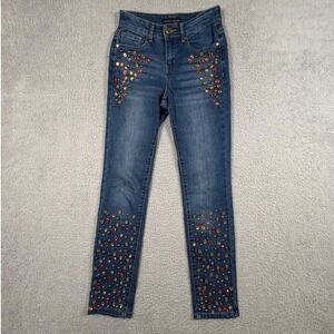 Boston Proper Women's 24 Embellished Blue Denim Jeans Skinny Fit Rhinestone